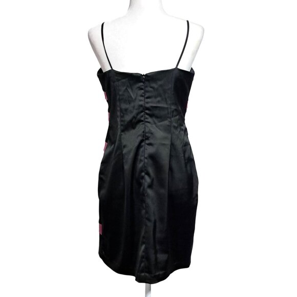 Y2K Betsy & Adam Black Fuchsia Satin Wave Cocktail Mini Dress Size 14 Going Out - Picture 3 of 10